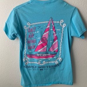 Simply Southern blue boat short sleeve shirt SZ S